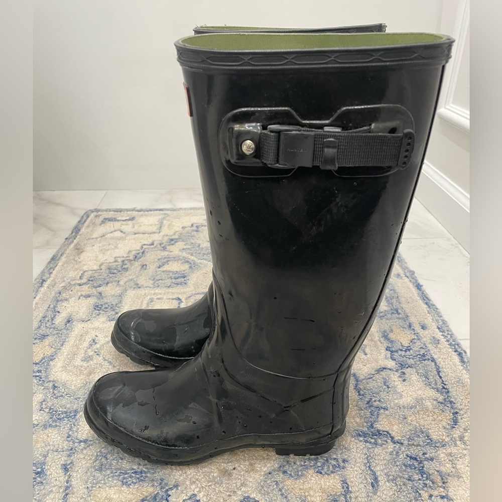 Hunter Boots Huntress Wide Leg Rain Boots, Black Size… Gem